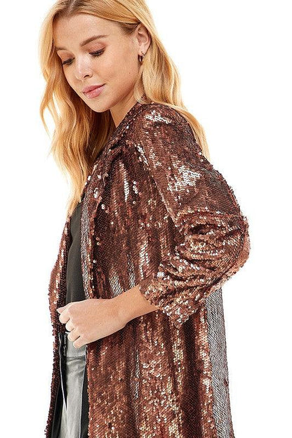 ruched sleeve open front sequin blazer - RK Collections Boutique