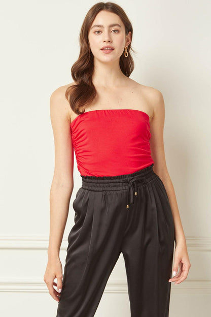 Ruched strapless bodysuit-Tops-Bodysuit-Entro-Red-6568-1-RK Collections Boutique