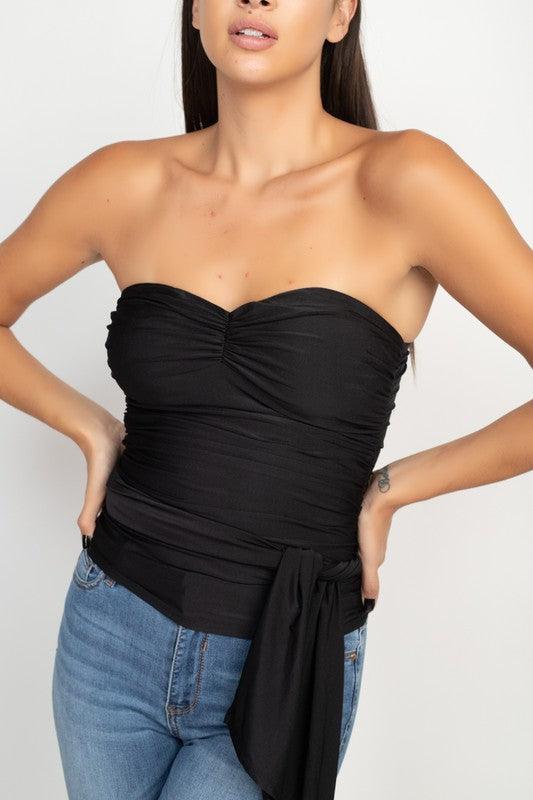 ruched strapless top with wrap around waist tie-Tops-Sleeveless-Iris-RK Collections Boutique