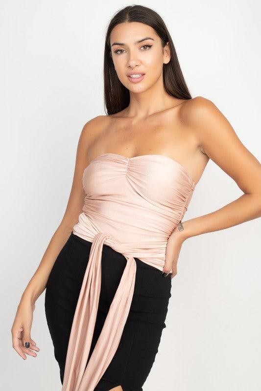 ruched strapless top with wrap around waist tie-Tops-Sleeveless-Iris-RK Collections Boutique
