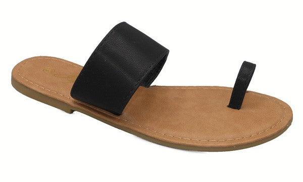 sandal with toe ring-Shoe:Flat-Sandal-Red Shoe Lover-Black-SIG-6-1-RK Collections Boutique