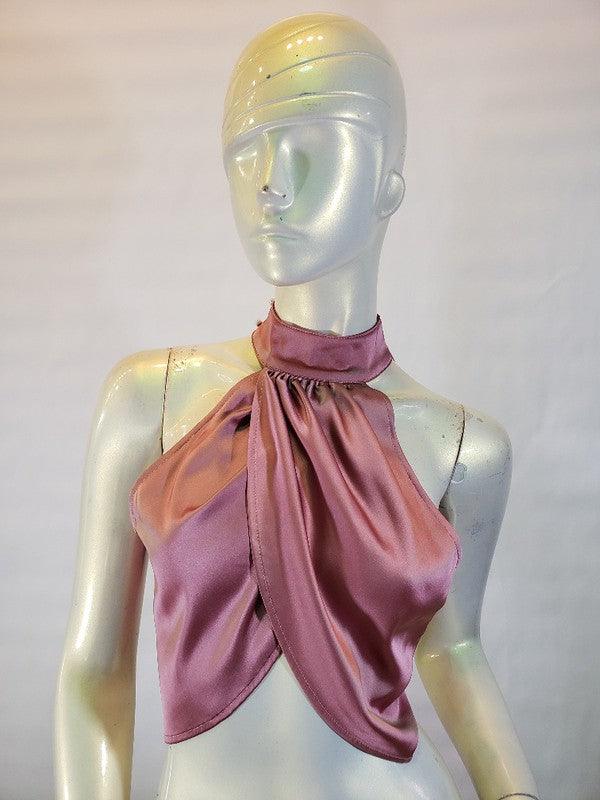 Satin surplice crop halter top-Tops-Sleeveless-Top Chic-Rose-26437-1-RK Collections Boutique