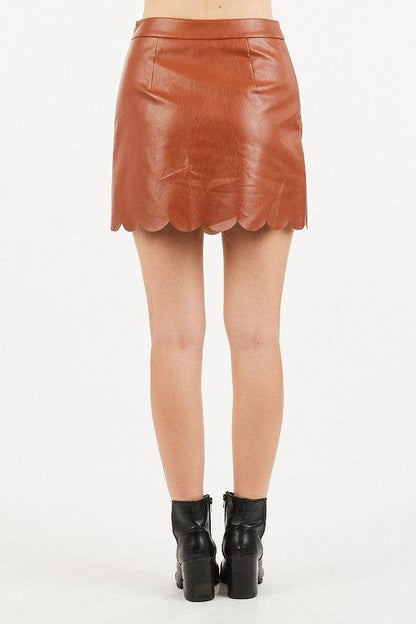 Scallop trim faux leather mini skirt-Skirts-Very J-RK Collections Boutique