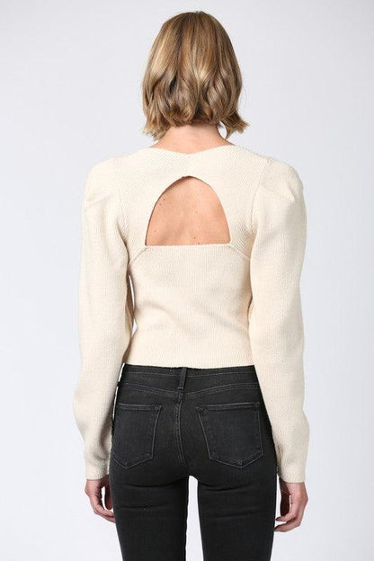 scoop neck volume sleeve keyhole back sweater - RK Collections Boutique