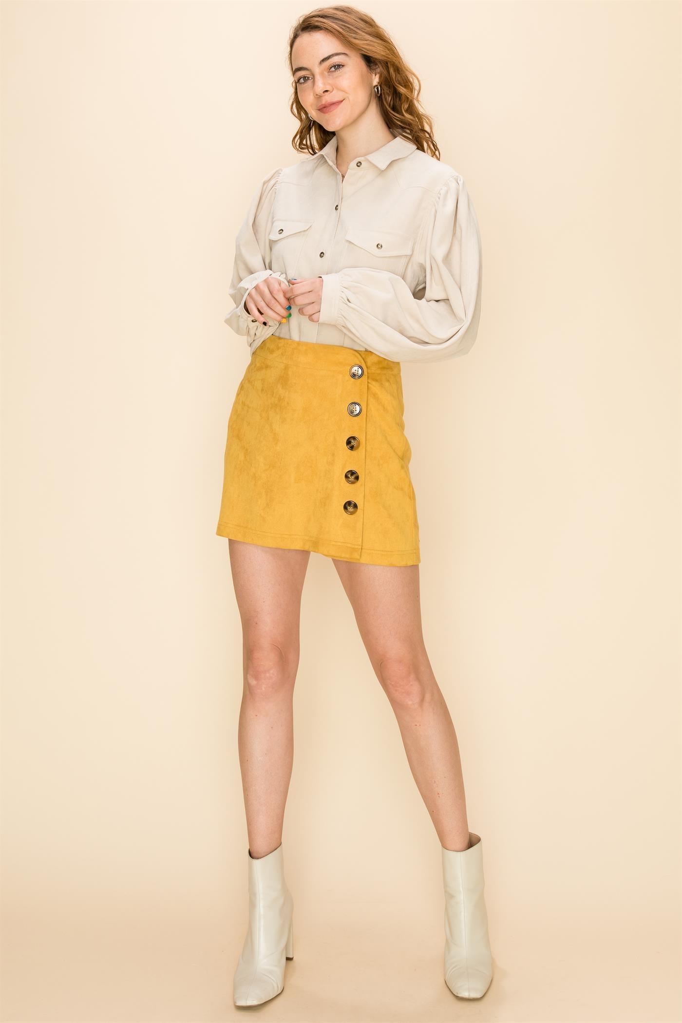 side button suede skort-Shorts-Hyfve-RK Collections Boutique