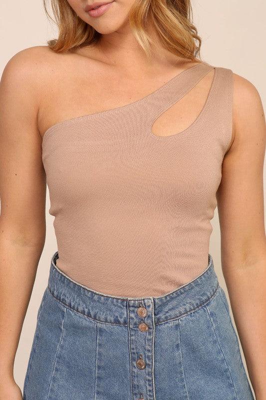 Sleeveless one shoulder bodysuit with keyhole-Tops-Bodysuit-Timing-tarpiniangroup