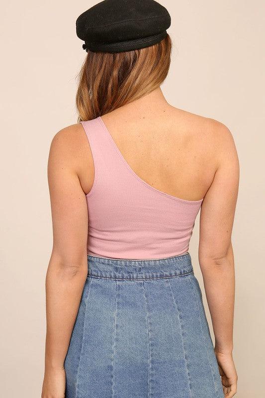 Sleeveless one shoulder bodysuit with keyhole-Tops-Bodysuit-Timing-tarpiniangroup