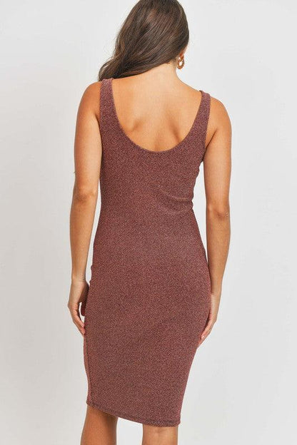Sleeveless Scoop V Neck Metallic Dress - RK Collections Boutique