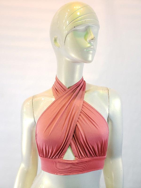 Slinky knit cut out peek a book halter top-Tops-Sleeveless-Top Chic-RK Collections Boutique