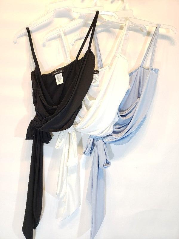 Slinky knit wrap tank crop top with side tie detail-Tops-Sleeveless-Top Chic-Black-6295-1-alomfejto