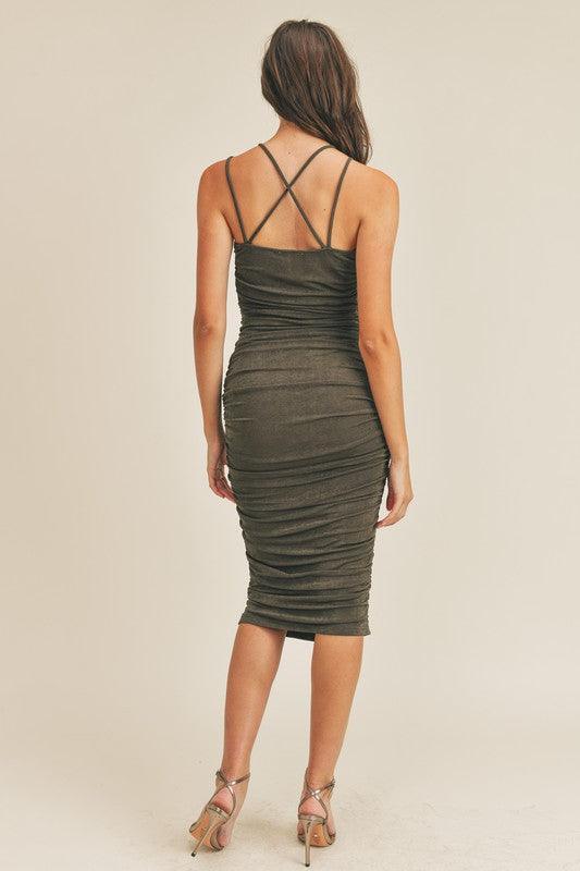 slinky sleeveless cutout ruched midi dress-Dress-Mable-RK Collections Boutique