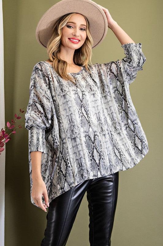 smocked snake print dolman top - RK Collections Boutique
