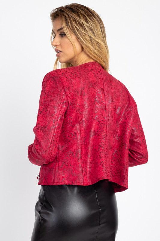 Snakeskin Faux leather Moto Jacket-Tops-Jacket-Fashion USA-RK Collections Boutique