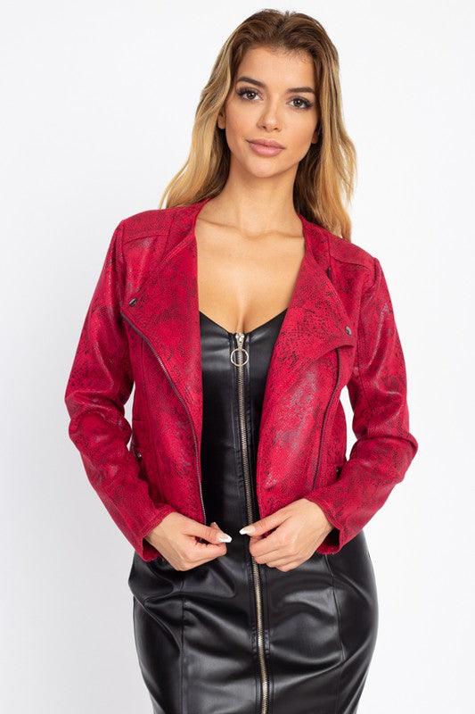 Snakeskin Faux leather Moto Jacket-Tops-Jacket-Fashion USA-tikolighting