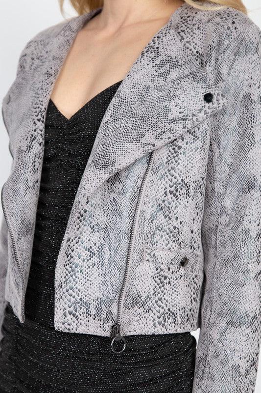 Snakeskin Faux leather Moto Jacket-Tops-Jacket-Fashion USA-tarpiniangroup