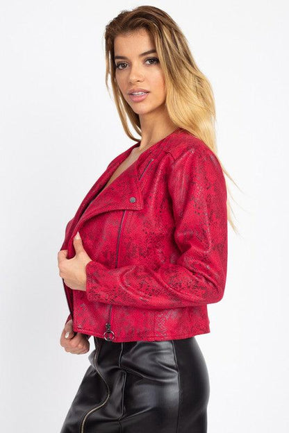 Snakeskin Faux leather Moto Jacket-Tops-Jacket-Fashion USA-tarpiniangroup