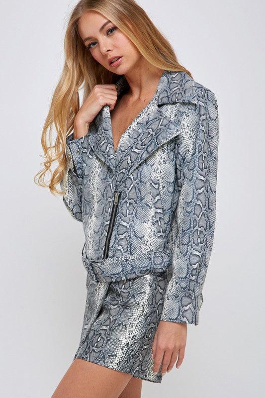 Snakeskin print faux leather biker jacket - RK Collections Boutique
