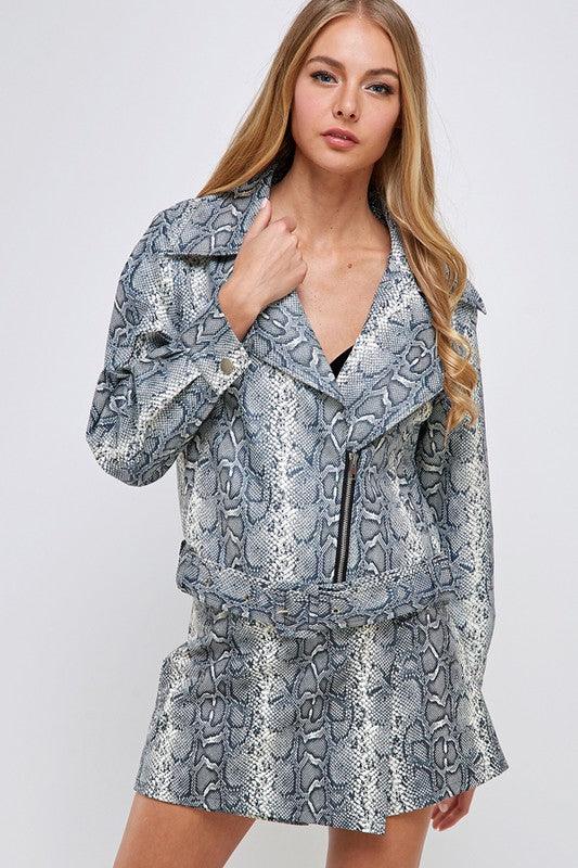 Snakeskin print faux leather biker jacket - RK Collections Boutique