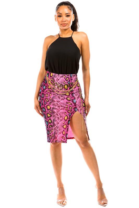 snakeskin slit knee pencil skirt-Skirts-DAY G-RK Collections Boutique