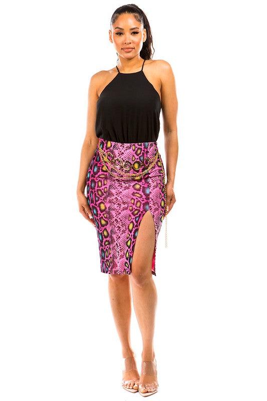 snakeskin slit knee pencil skirt-Skirts-DAY G-RK Collections Boutique
