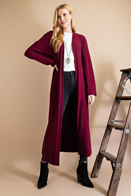 soft fuzzy duster cardigan-Tops-Cardigan-L Love-Burgundy-LV7942-1-RK Collections Boutique