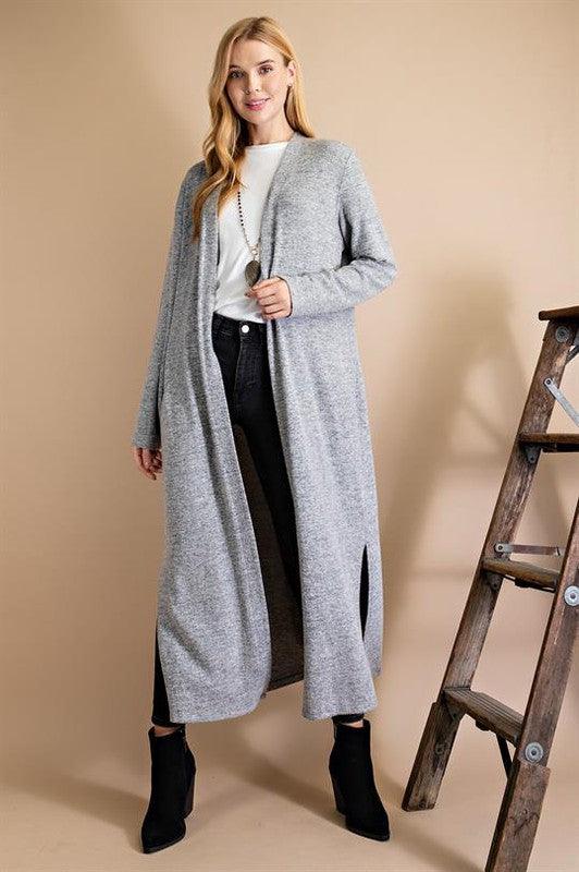 soft fuzzy duster cardigan-Tops-Cardigan-L Love-Grey-LV7942-4-RK Collections Boutique