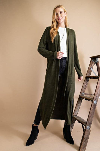 soft fuzzy duster cardigan-Tops-Cardigan-L Love-Olive-LV7942-7-RK Collections Boutique