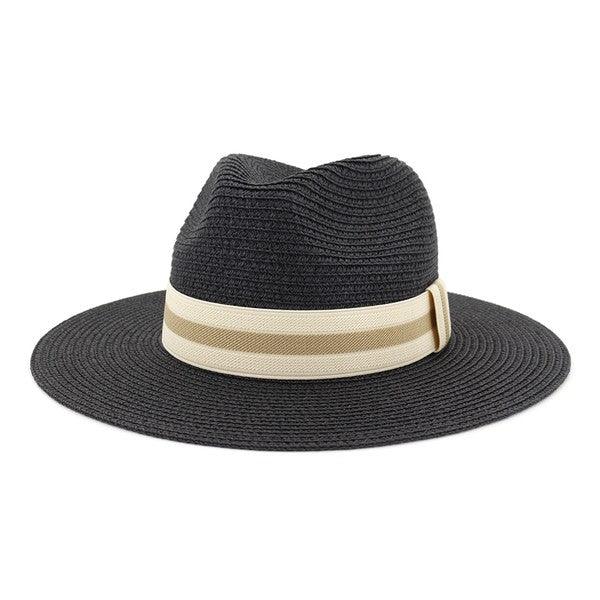 stripe band straw Panama hat-Accessory:Hat-Accity-Black-CWAH020 SH-2-RK Collections Boutique