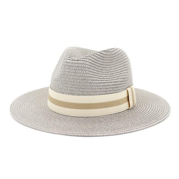 stripe band straw Panama hat-Accessory:Hat-Accity-Grey-CWAH020 SH-4-RK Collections Boutique