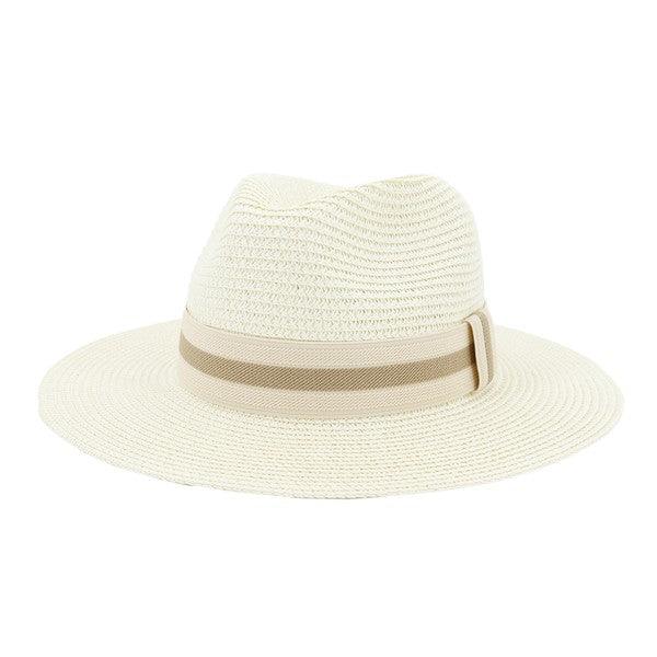 stripe band straw Panama hat-Accessory:Hat-Accity-Ivory-CWAH020 SH-5-RK Collections Boutique