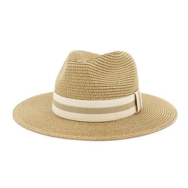 stripe band straw Panama hat-Accessory:Hat-Accity-Khaki-CWAH020 SH-6-RK Collections Boutique
