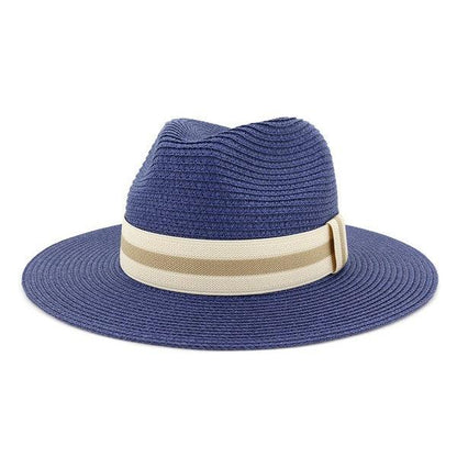 stripe band straw Panama hat-Accessory:Hat-Accity-Navy-CWAH020 SH-8-alomfejto