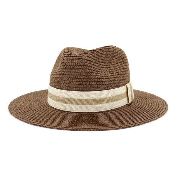 stripe band straw Panama hat-Accessory:Hat-Accity-Coffee-CWAH020 SH-3-tikolighting