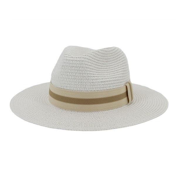 stripe band straw Panama hat-Accessory:Hat-Accity-White-CWAH020 SH-10-RK Collections Boutique