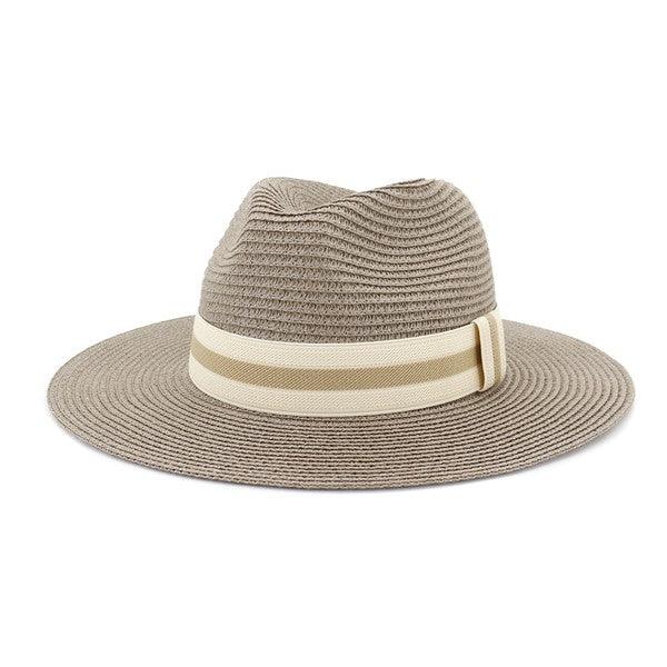 stripe band straw Panama hat-Accessory:Hat-Accity-Lt Grey-CWAH020 SH-7-RK Collections Boutique