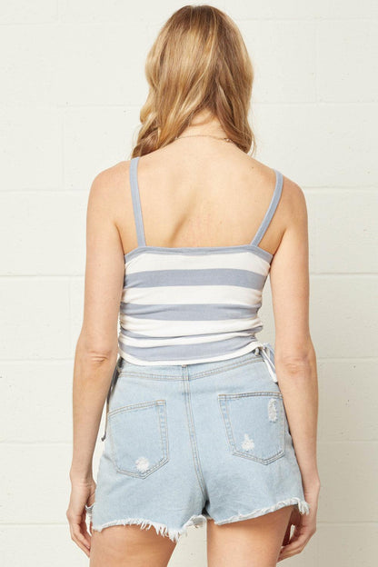 stripe terry cloth drawstring side tank top-Tops-Sleeveless-Entro-RK Collections Boutique