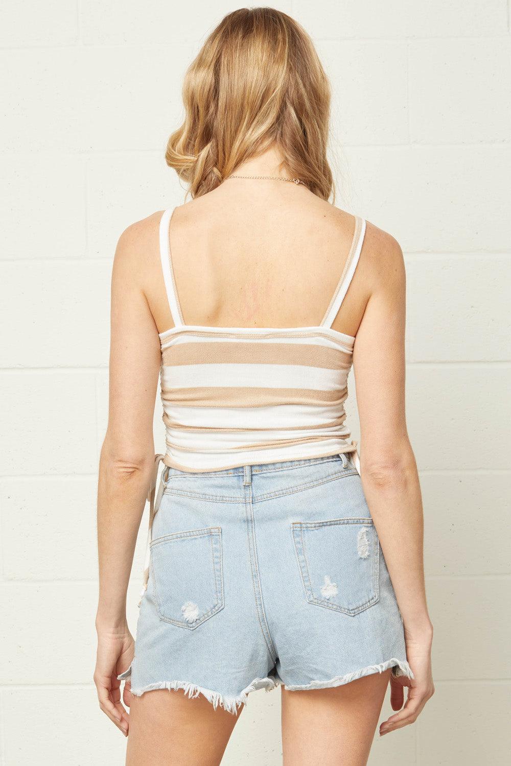 stripe terry cloth drawstring side tank top-Tops-Sleeveless-Entro-RK Collections Boutique