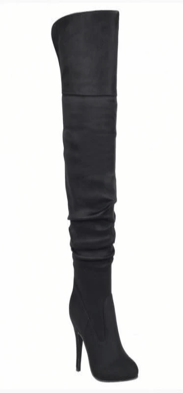 Suede Scrunch Over Knee High Stiletto Boots - tarpiniangroup