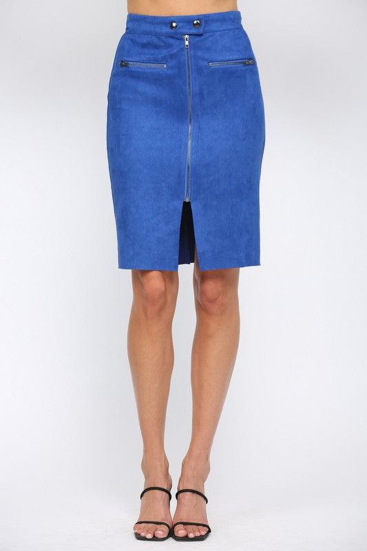 suede zip front pencil skirt - RK Collections Boutique