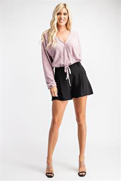 Surplice Ribbed Top With Drawstring-Tops-Long Sleeve-Glam-RK Collections Boutique