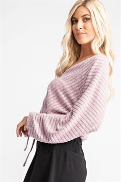 Surplice Ribbed Top With Drawstring-Tops-Long Sleeve-Glam-alomfejto