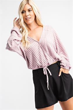 Surplice Ribbed Top With Drawstring-Tops-Long Sleeve-Glam-RK Collections Boutique