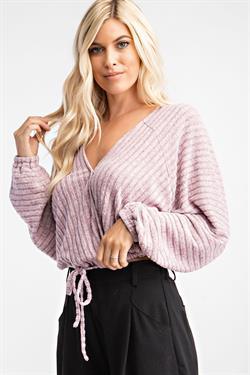 Surplice Ribbed Top With Drawstring-Tops-Long Sleeve-Glam-alomfejto