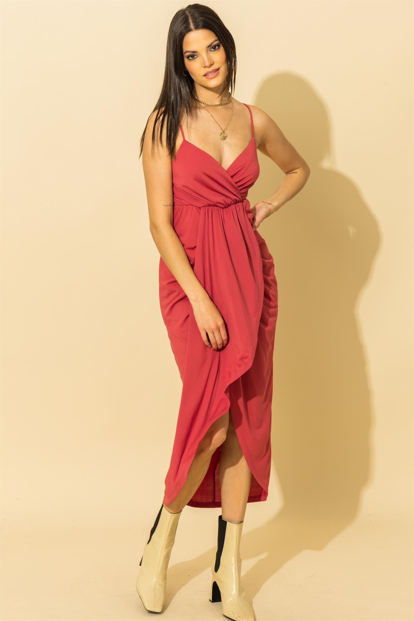 Surplice sleeveless wrap maxi dress-Dress-Maxi-Fiestar-Dusty Pink-FS21A977-1-RK Collections Boutique