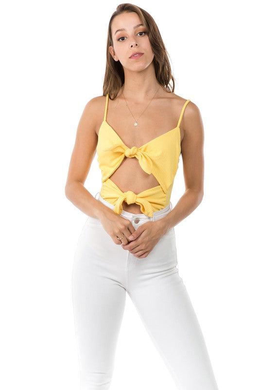 tank bodysuit with cutouts and front ties-Tops-Bodysuit-Fashion Wildcat-Yellow-18T836-7-RK Collections Boutique