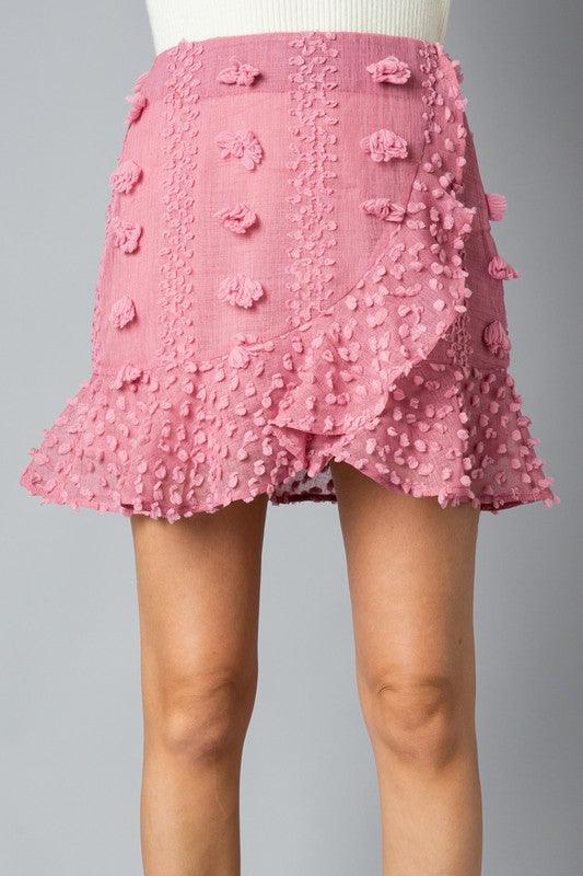 textured pom pom ruffle mini skirt-Skirts-&merci-Rose Mauve-MSK8134-1-RK Collections Boutique