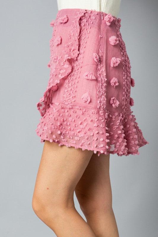 textured pom pom ruffle mini skirt-Skirts-&merci-RK Collections Boutique