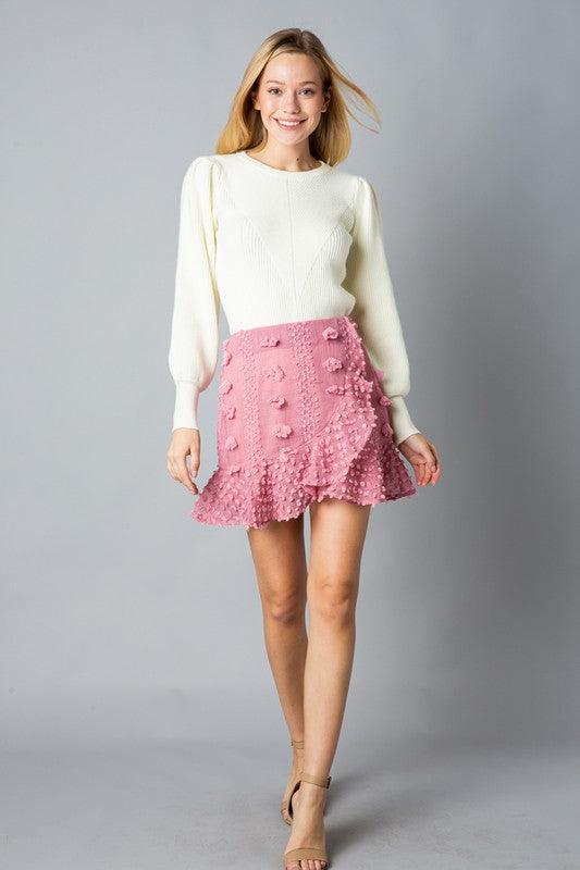 textured pom pom ruffle mini skirt-Skirts-&merci-RK Collections Boutique