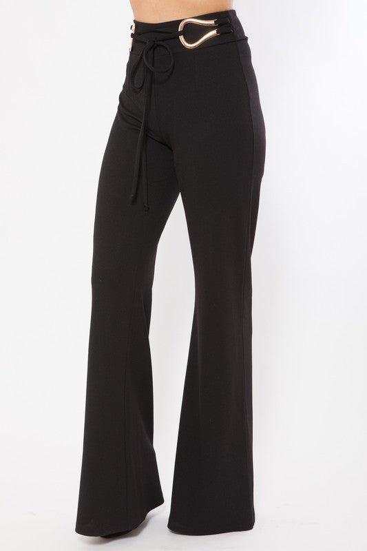 Tie buckle belted flare pant-Pants-Valentine-RK Collections Boutique