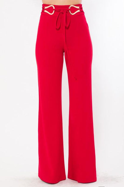 Tie buckle belted flare pant-Pants-Valentine-alomfejto